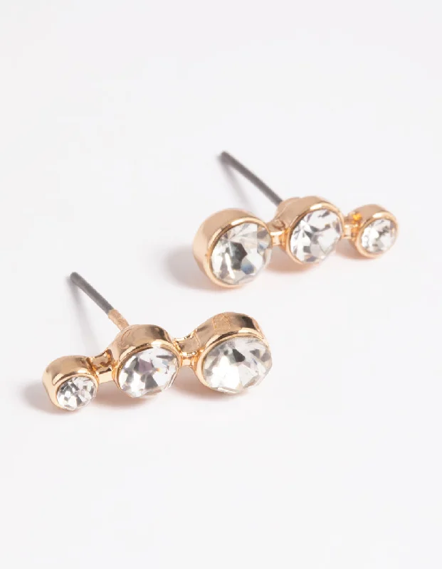 Sparkling Diamond Earrings-Gold Diamante Crawler Stud Earrings