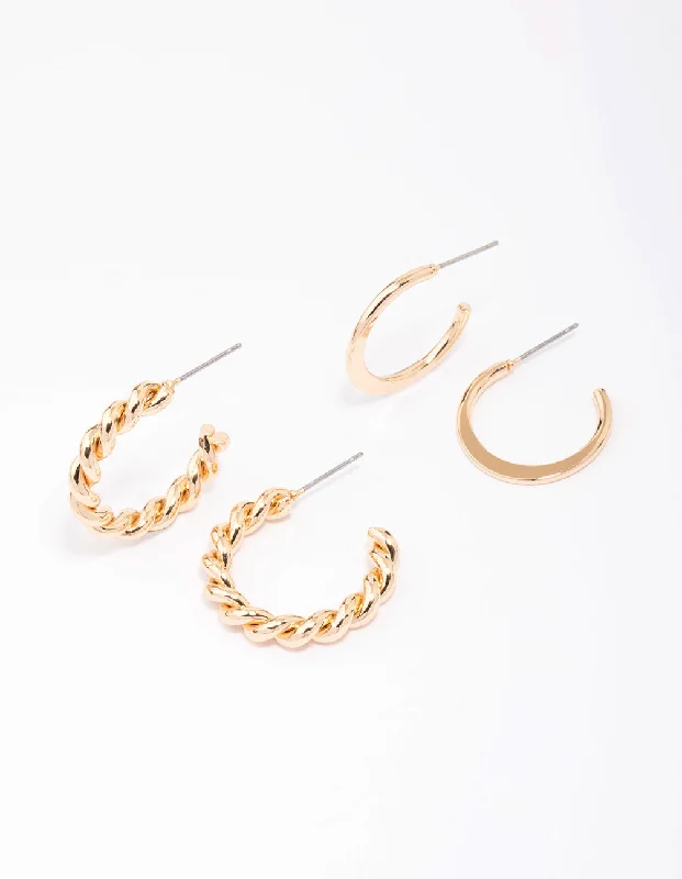 Silver Hoop Earrings-Gold Clean & Twisted Hoop Earring Pack