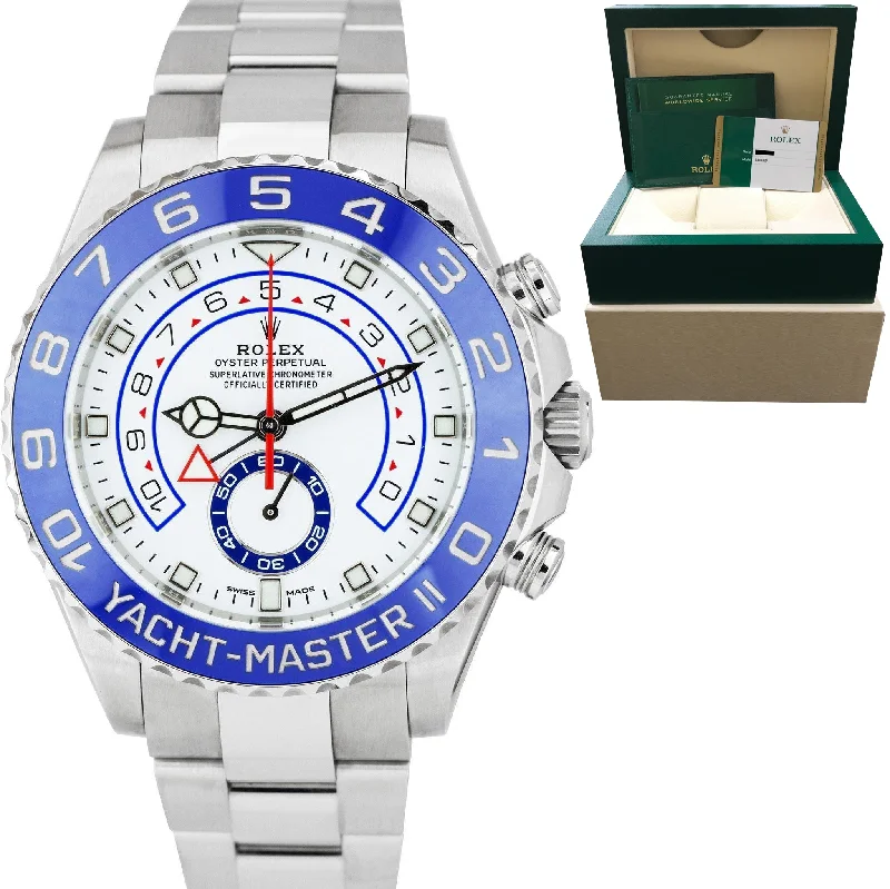 Custom Engraved Luxury Watch-Rolex Yacht-Master II 44mm NEWEST HANDS Stainless White Blue 116680 Watch B+P