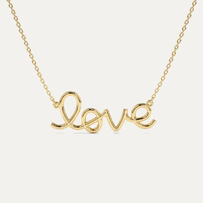 Silver Diamond Necklace-18K Gold Love Necklace