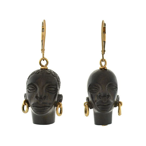 Modern Drop Earrings-Vintage 14kt Hand Carved Blackamoor Earrings