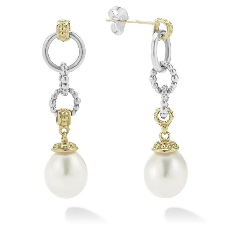 Bold Statement Earrings-Luna Two-Tone Pearl Circle Drop Earrings