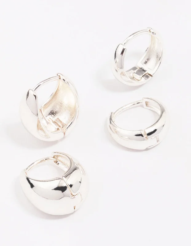 Clear Crystal Earrings-Silver Plated Bubble Huggie Earring Pack