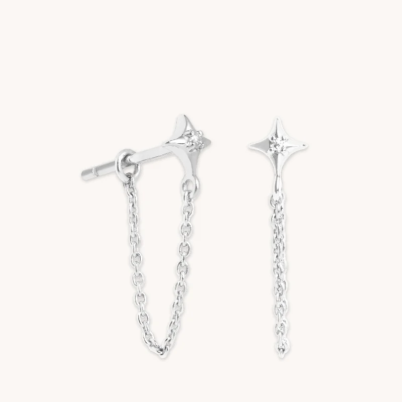 Eco-Friendly Earrings-Cosmic Star Chain Stud Earrings in Silver