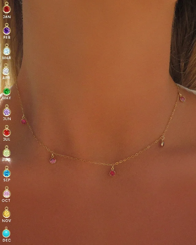 Double Layer Crystal Necklace-Five Birthstone Necklace - 14K Yellow Gold Fill