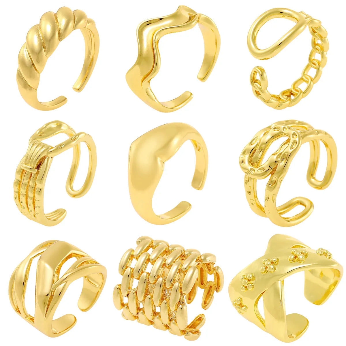 Copper 18K Gold Plated IG Style Simple Style Plating Hollow Out Geometric Open Rings