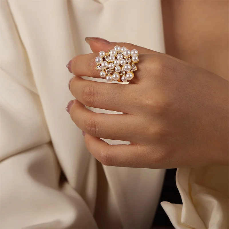 A695-Gold Imitation Pearl Ring