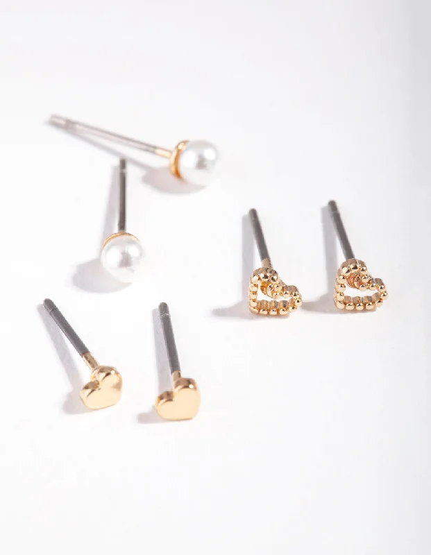 Luxury Silver Earrings-Gold Heart & Pearl Earrings