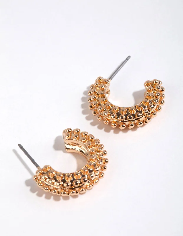 Cute Pearl Earrings-Gold Spot Textured Huggie Earrings