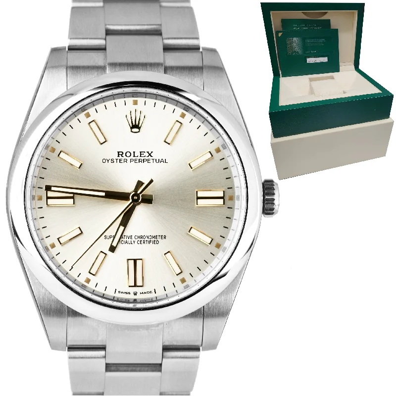 Stainless Steel Watch with Chronograph-STICKERED NEW 2021 Rolex Oyster Perpetual 41mm SILVER GOLD Oyster Watch 124300