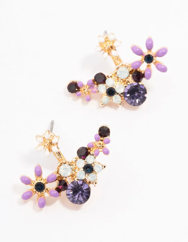 Gold-Plated Earrings-Gold Small Flower Stud Earrings