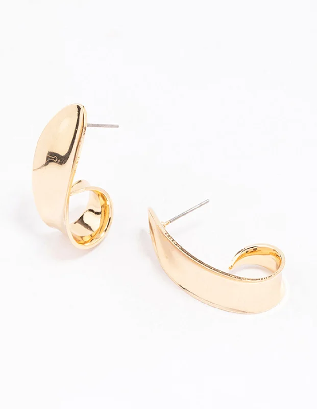 Fun Statement Earrings-Gold Hammered Wide Hoop Earrings