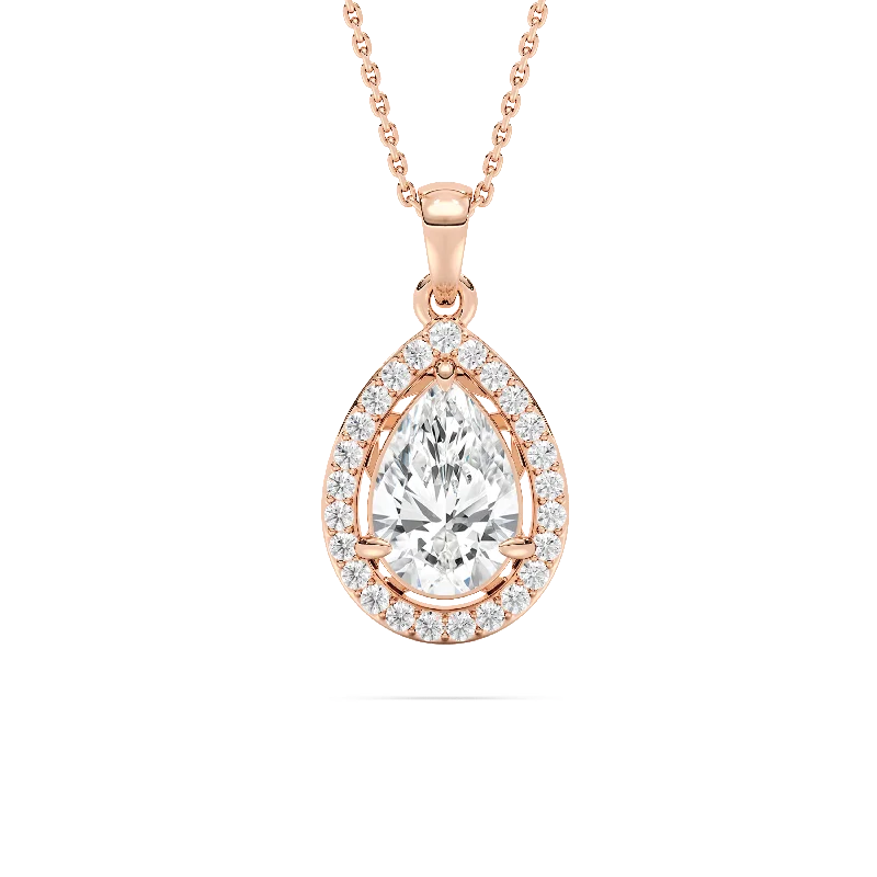 Custom Name Pendant Necklace-Halo Pear Diamond Pendant Necklace