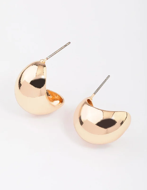 Round Hoop Earrings-Gold Chubby Ball Huggie Earrings