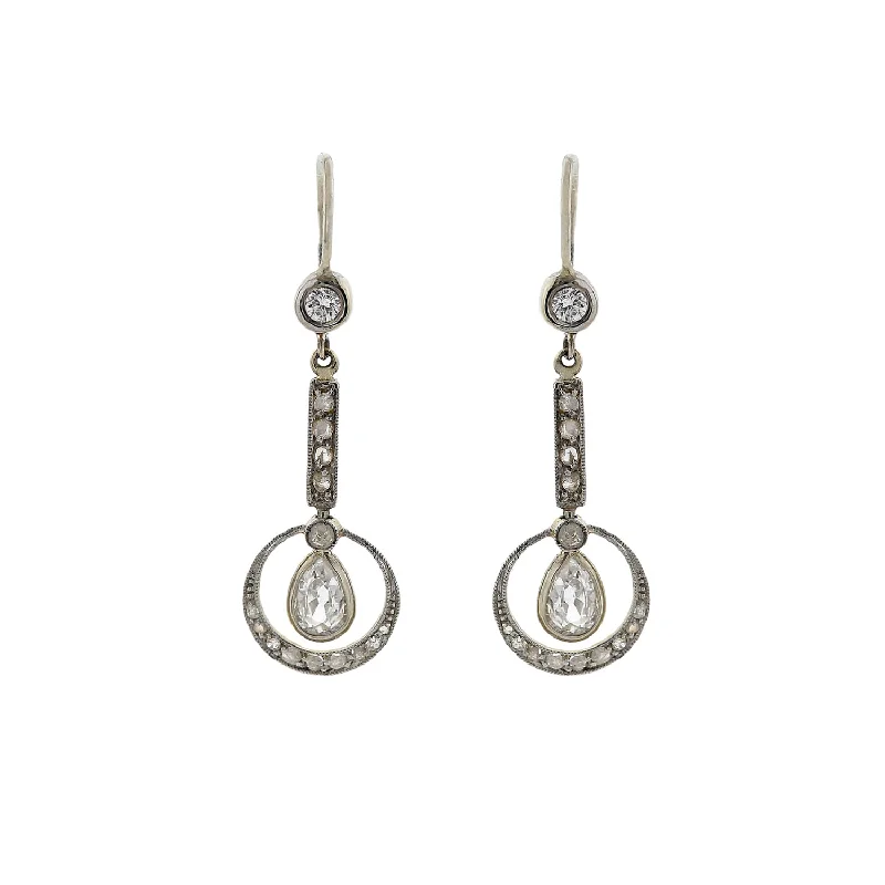 Freshwater Pearl Earrings-Edwardian Platinum/14kt Pear Cut Diamond Dangle Earrings 0.95ctw