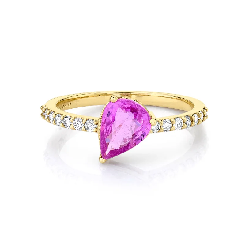 Pear Diagonal Set Band - Pink Sapphire / 14k Yellow Gold