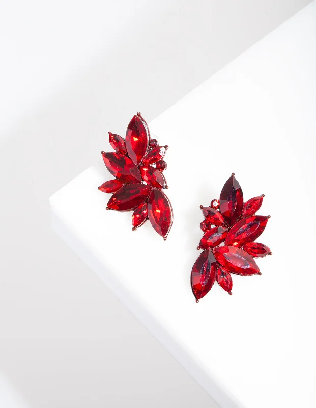 Classic Gold Earrings-Red Gem Statement Stud Earrings