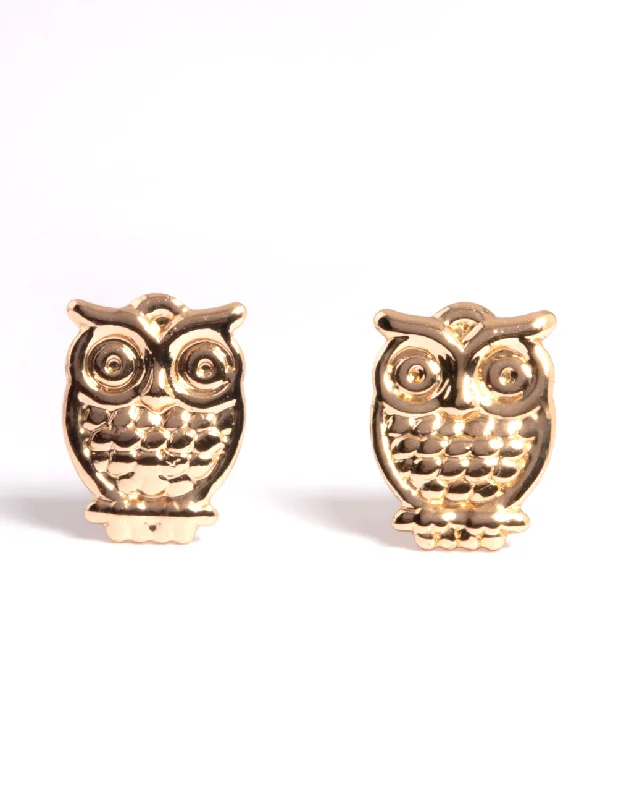 Luxury Chandelier Earrings-Gold Owl Stud Earrings