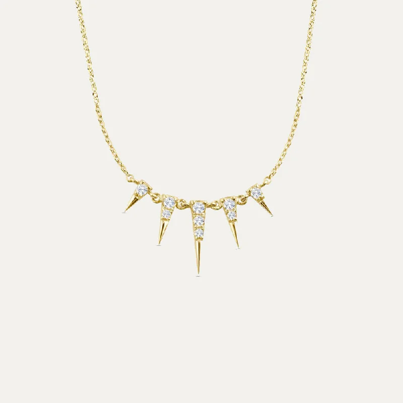 Beaded Statement Necklace-18K Gold Spike Diamond Necklace