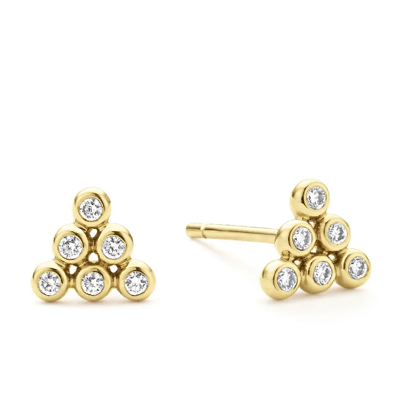 Double Drop Earrings-KSL 18K Gold Triangle Diamond Stud Earrings