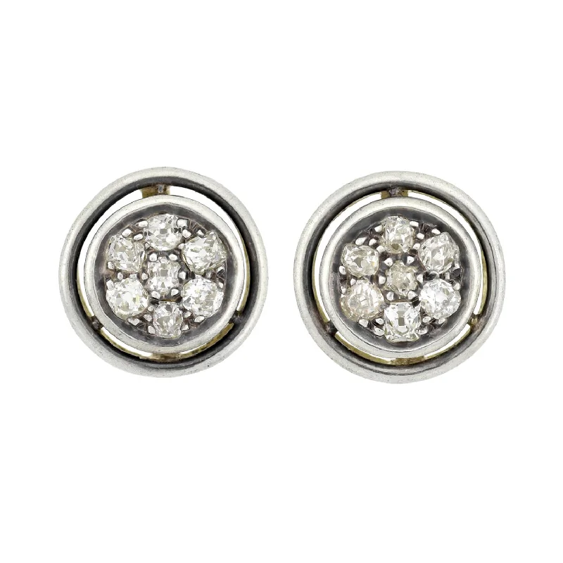 Double Hoop Earrings-Victorian 18kt/Sterling Mine Cut Diamond Cluster Stud Earrings 0.65ctw