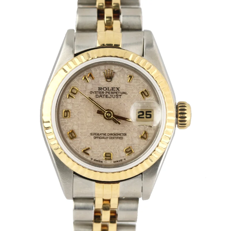 Stylish Women's Leather Watch-Rolex DateJust 26mm 18K Stainless Two Tone Jubilee Anniversary Dial Watch 69173