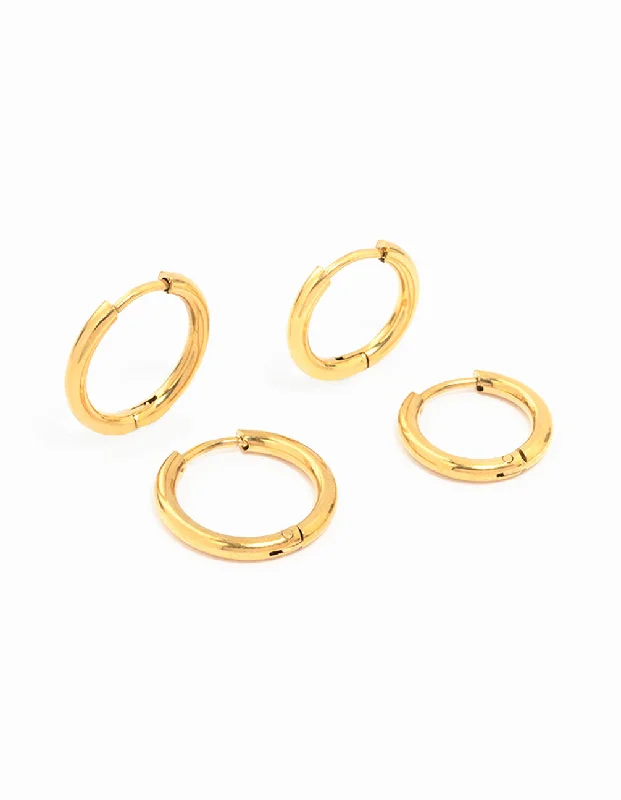 Handcrafted Earrings-Waterproof Gold Plated  Stainless Steel Small Hoop Earrings 2-Pack