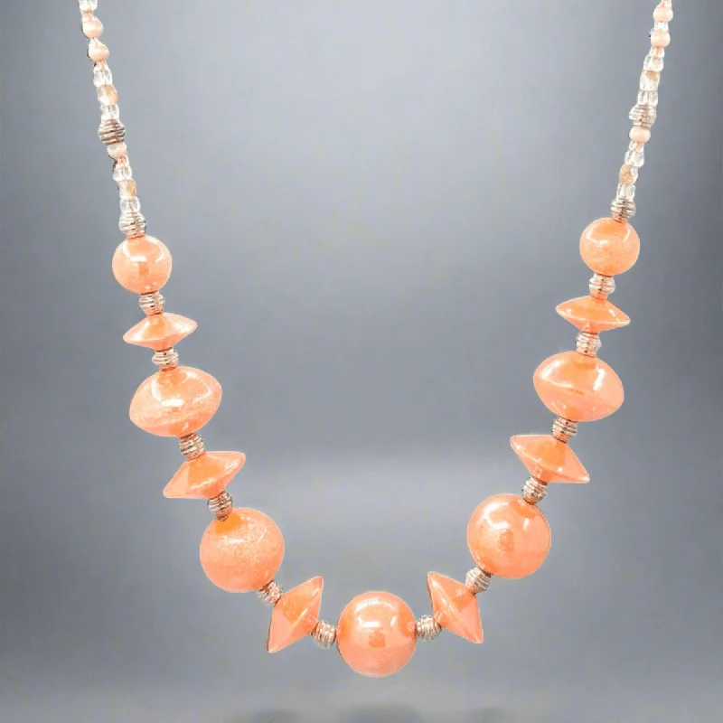 Custom Pendant Necklace-STST Peachy Orange Murano Glass Beaded Necklace