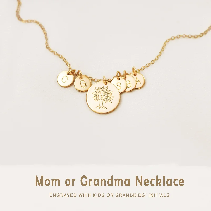 Simple Birthstone Necklace-Grandma Necklace With Grandkids Initials, Custom Nana Gift, Family Tree Jewelry, Kids Name, Unisex, Gold Filled, Silver • NDV13D6M