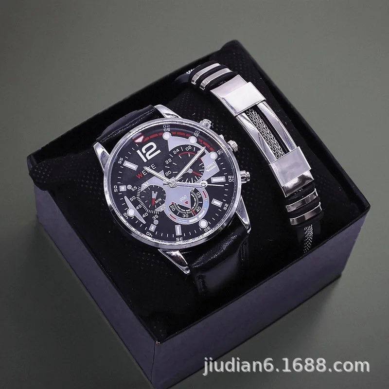 1033 Silver Case Black Plate Black Band Watch Bracelet Box