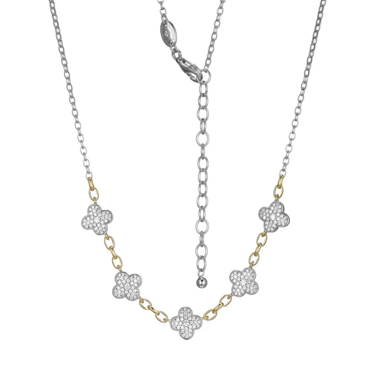 Chunky Chain Necklace-SS 19" Two-Tone 5 CZ Clover Necklace