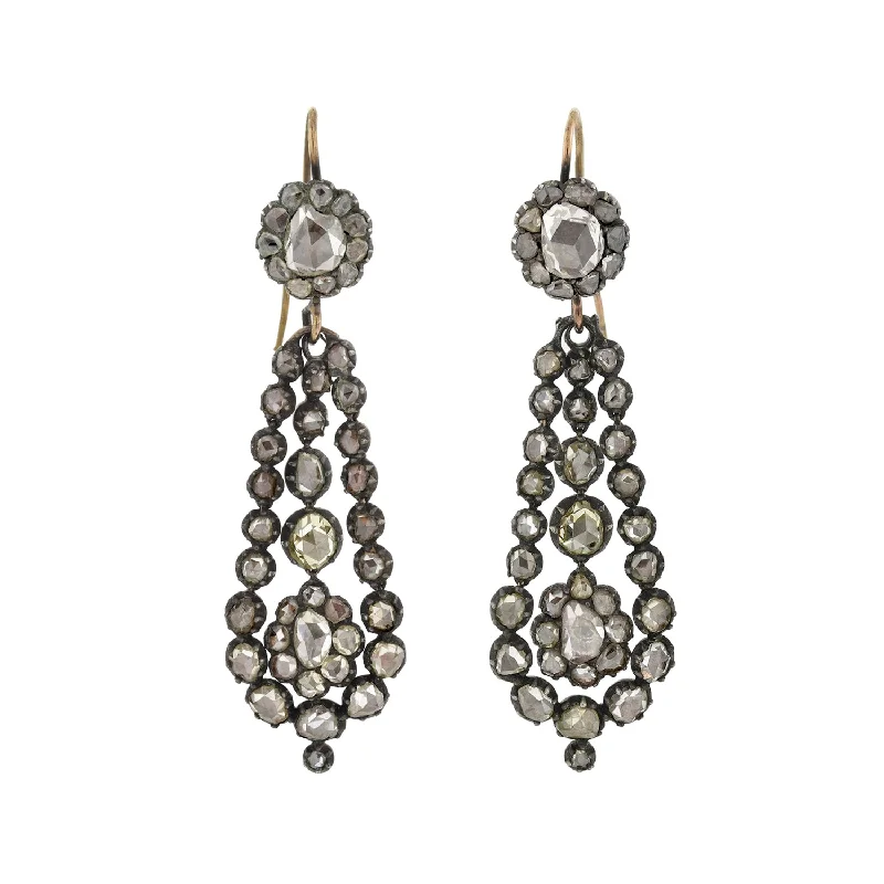 Elegant Gemstone Earrings-Georgian Important Sterling/18kt Rose Cut Diamond Teardrop Earrings