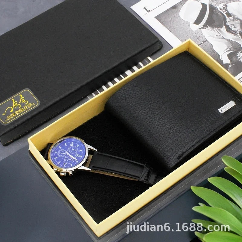 2352 Black Plate Black Belt Watch Wallet Box