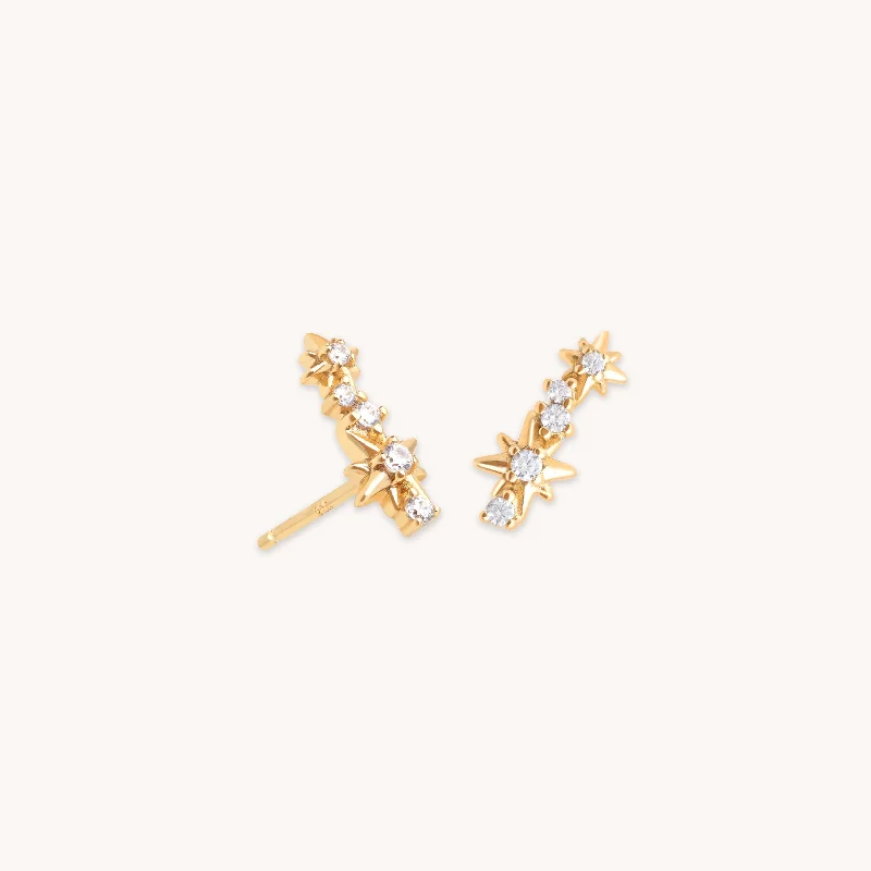 Vintage Gold Earrings-Cosmic Crystal Climber Stud Earrings in Gold