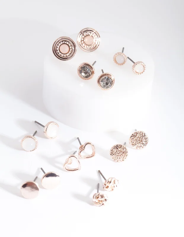 Rhinestone Stud Earrings-Rose Gold Big Stud Ear 8-Pack