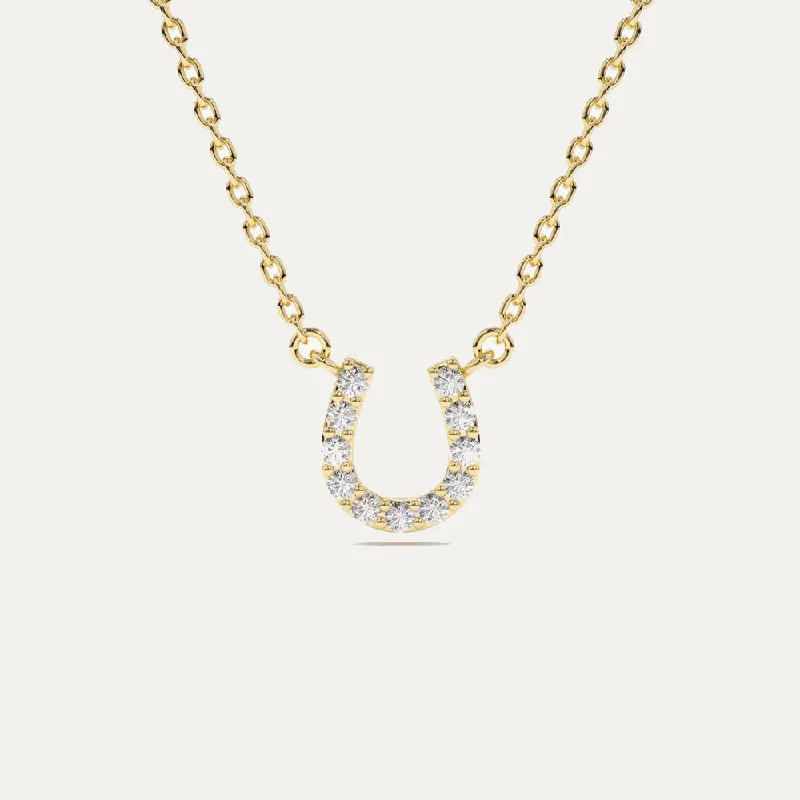 Silver Beaded Necklace-18K Gold Diamond Horshow Necklace