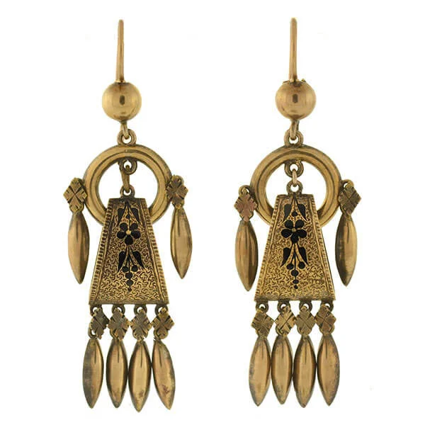 Bold Drop Earrings-Victorian 14kt Gold & Tracery Fringe Earrings