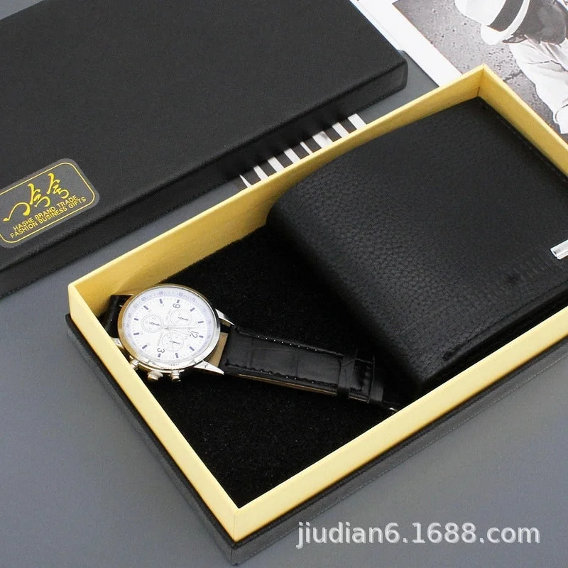 2352 White Plate Black Strap Watch Wallet Box