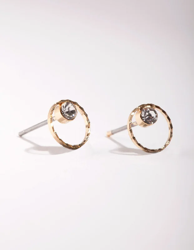 Diamond Drop Earrings-Gold Mini Circle Dia Stud Earrings