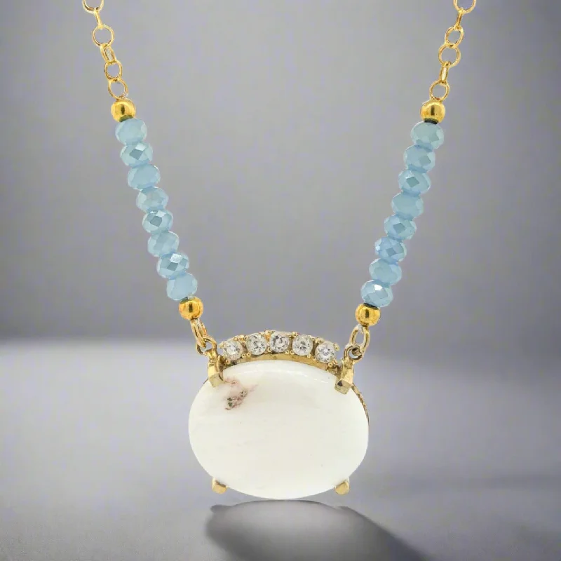 Custom Gemstone Necklace-YGP Sterling CZ, White & Blue Quartz Necklace