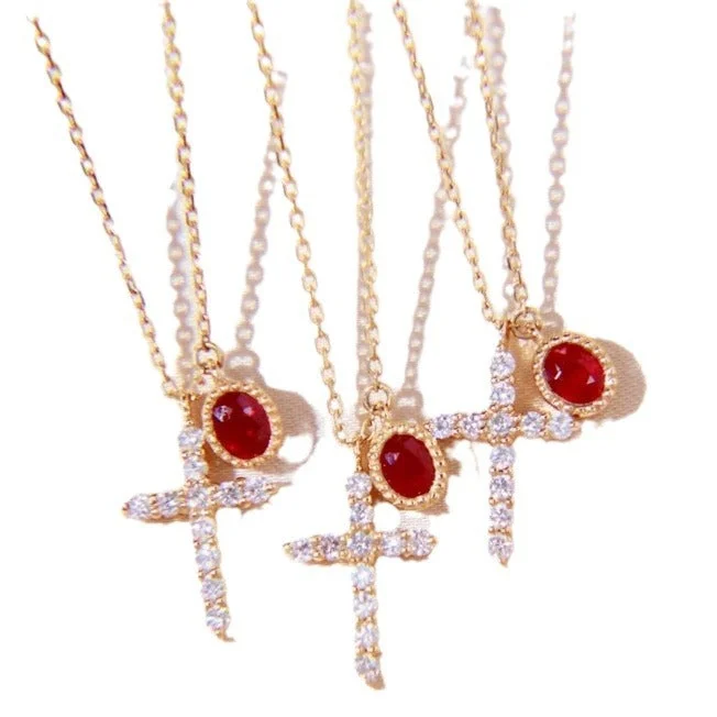 Crystal Heart Pendant Necklace-18K Gold | Real Diamonds | Ruby | Cross Necklace