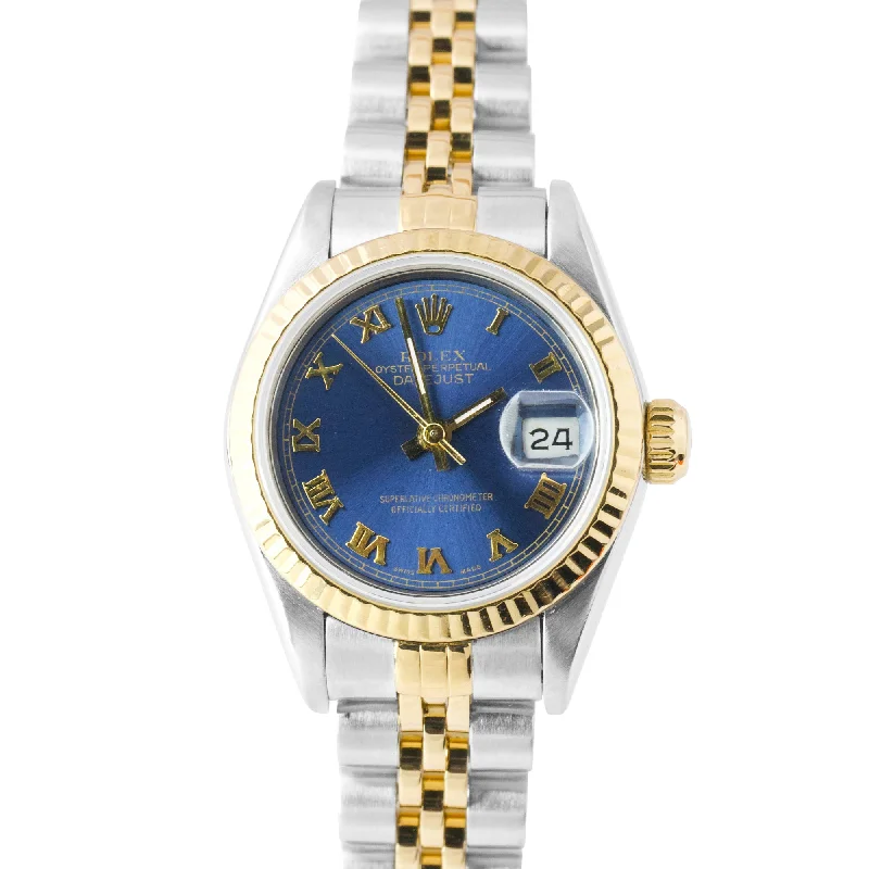 Vintage Pocket Watch-Ladies Rolex DateJust 26mm Jubilee Blue Roman Dial Two-Tone Gold Watch 69173