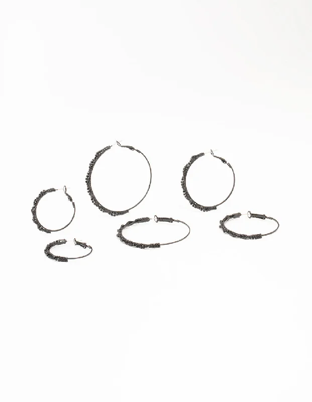 Classic Pearl Earrings-Black Coated Twisted Hoop Earrings 3-Pack