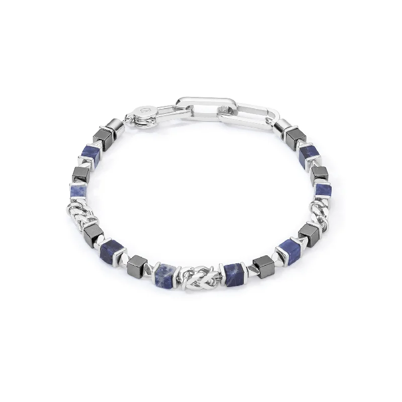 Adjustable Friendship Bracelet-Coeur De Lion Unisex Silver and Blue Cube Bracelet