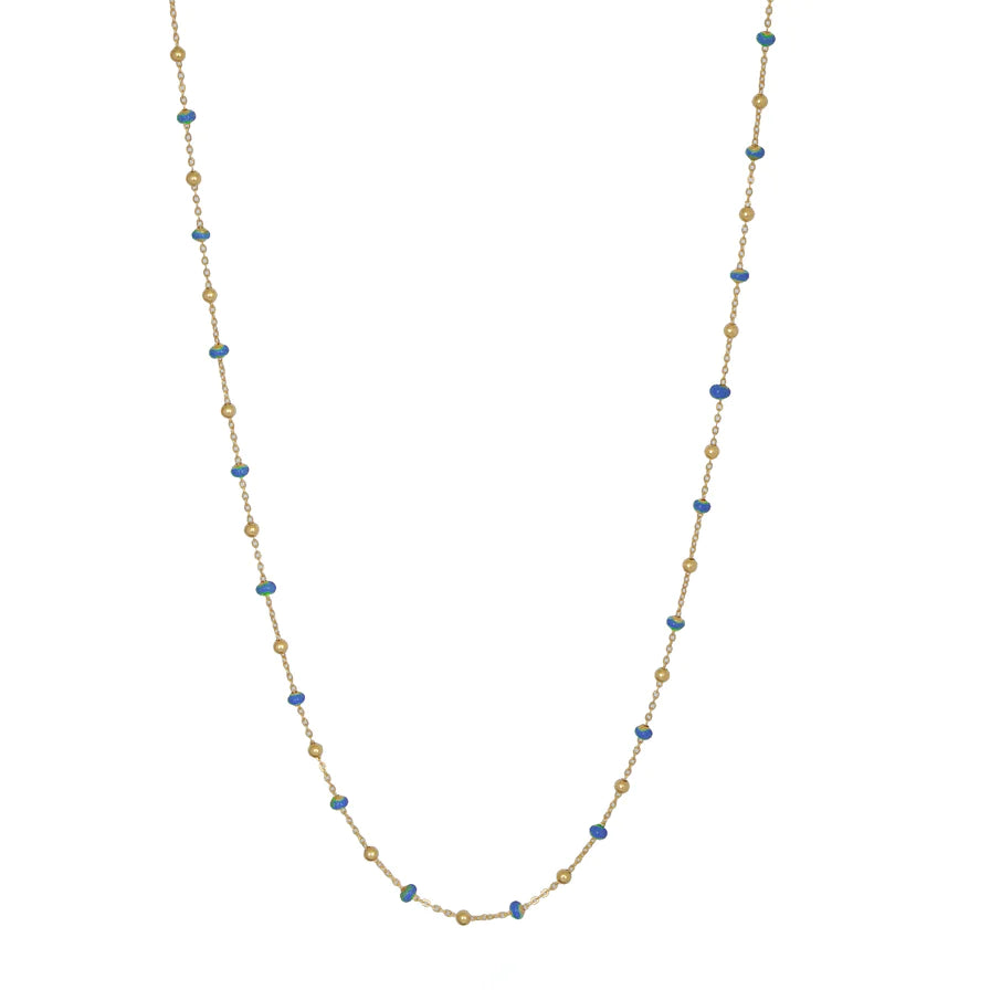 Vintage Gemstone Necklace-Blue Enamel Gold Chain Necklace