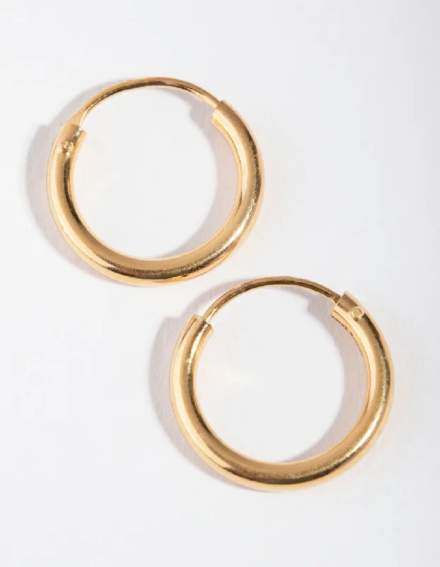 Elegant Hoops with Diamonds-Gold Plated Sterling Silver 15x2MM Hoop Earrings