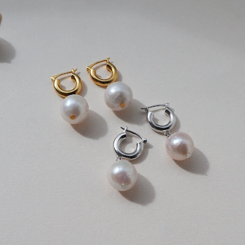 Rhinestone Stud Earrings-'Eloise' Pearl Huggie Earrings