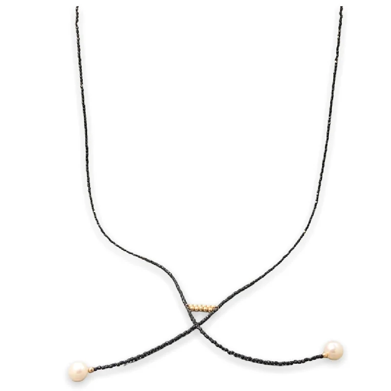 Customizable Gold Necklace-14K Y Gold FWP Black Spinel 28” Double Lariat Necklace