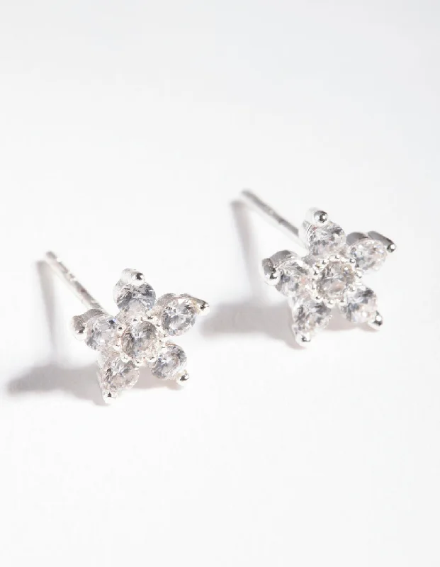 Fashionable Dangle Earrings-Sterling Silver Cubic Zirconia Flower Stud Earrings