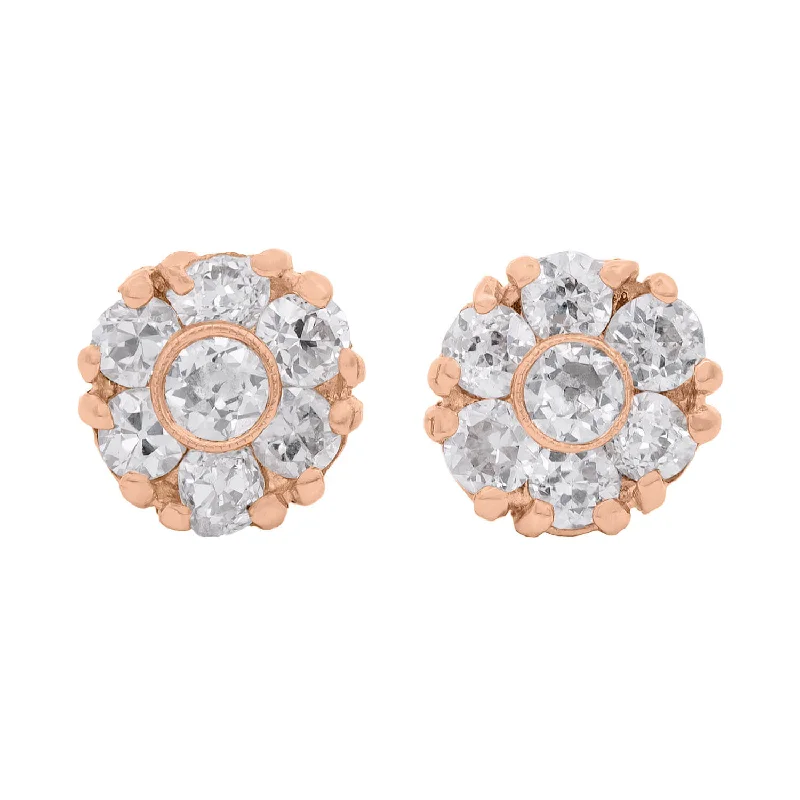 Elegant Gold Earrings-Victorian 14k Diamond Flower Cluster Stud Earrings 1ctw